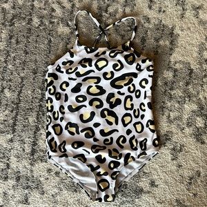Girls one piece white leopard print swimsuit